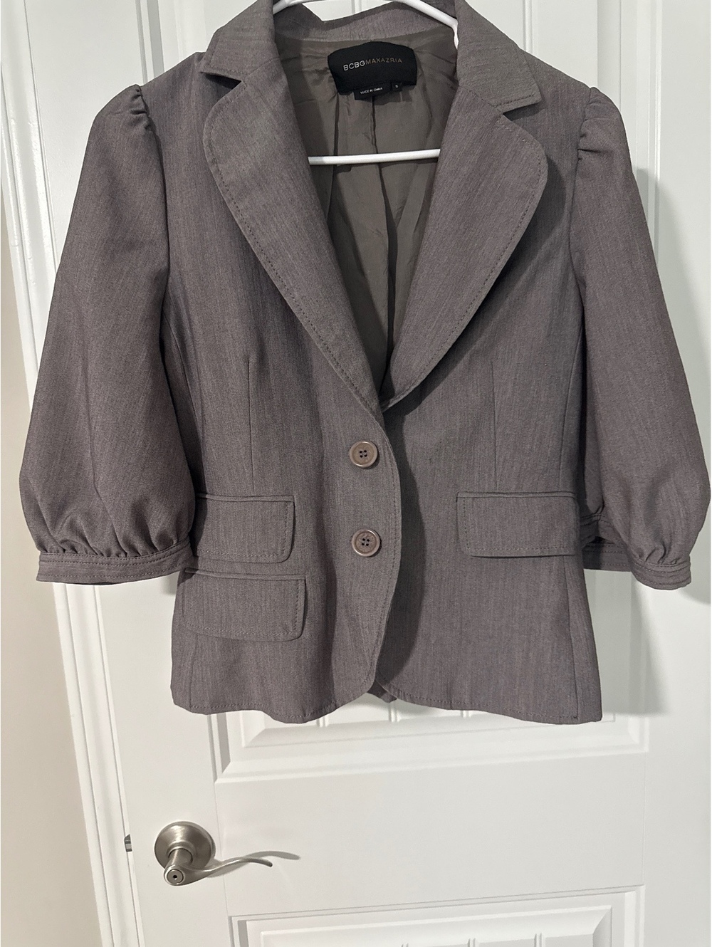 BCBGMAXAZRIA‎ Gray Puff Sleeve Blazer Jacket Size S